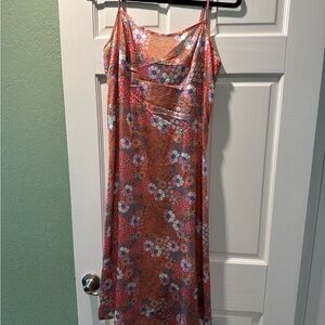 Vibrant Floral Midi Dress with Spaghetti Straps